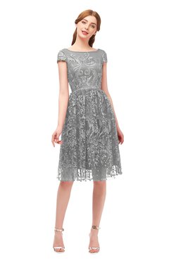 ColsBM Arlie Frost Grey Bridesmaid Dresses Lace Classic Zipper Knee Length A-line Short Sleeve