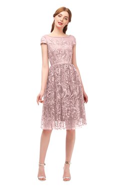 ColsBM Arlie Light Coral Bridesmaid Dresses Lace Classic Zipper Knee Length A-line Short Sleeve