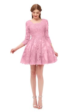ColsBM Cass Carnation Pink Bridesmaid Dresses Zipper Three-fourths Length Sleeve Baby Doll Cute Mini Lace