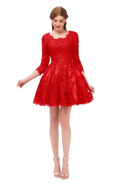 ColsBM Cass Red Bridesmaid Dresses Zipper Three-fourths Length Sleeve Baby Doll Cute Mini Lace