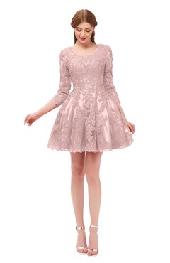 ColsBM Cass Silver Pink Bridesmaid Dresses Zipper Three-fourths Length Sleeve Baby Doll Cute Mini Lace