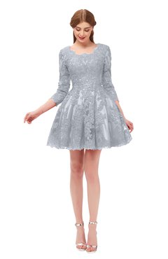 ColsBM Cass Silver Bridesmaid Dresses Zipper Three-fourths Length Sleeve Baby Doll Cute Mini Lace