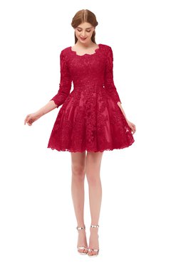 ColsBM Cass Tango Red Bridesmaid Dresses Zipper Three-fourths Length Sleeve Baby Doll Cute Mini Lace