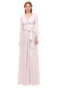 ColsBM Martha Blush Bridesmaid Dresses Floor Length Ruching Zip up V-neck Long Sleeve Glamorous