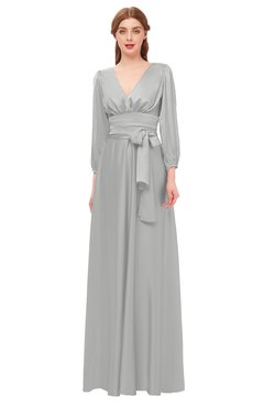 ColsBM Martha Micro Chip Bridesmaid Dresses Floor Length Ruching Zip up V-neck Long Sleeve Glamorous