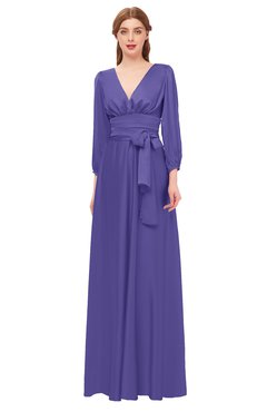 ColsBM Martha Purple Opulence Bridesmaid Dresses Floor Length Ruching Zip up V-neck Long Sleeve Glamorous