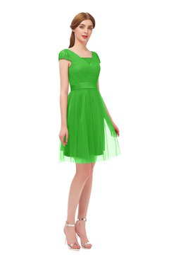ColsBM Izzy Classic Green Bridesmaid Dresses Zip up Pleated Mini Short Sleeve A-line Elegant