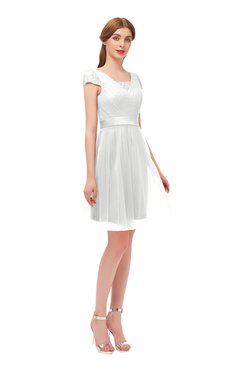 ColsBM Izzy Cloud White Bridesmaid Dresses Zip up Pleated Mini Short Sleeve A-line Elegant
