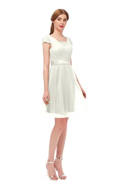 ColsBM Izzy Cream Bridesmaid Dresses Zip up Pleated Mini Short Sleeve A-line Elegant