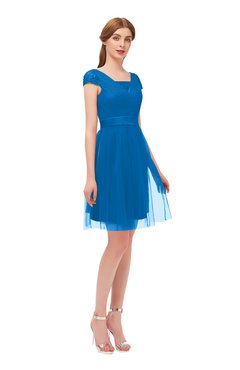 ColsBM Izzy Royal Blue Bridesmaid Dresses Zip up Pleated Mini Short Sleeve A-line Elegant