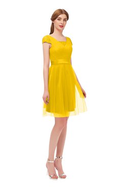 ColsBM Izzy Yellow Bridesmaid Dresses Zip up Pleated Mini Short Sleeve A-line Elegant