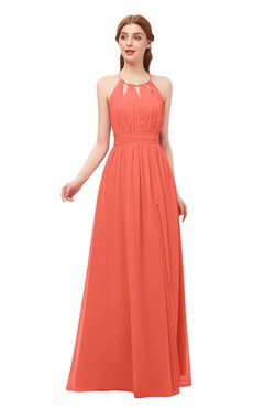 ColsBM Hadley Living Coral Bridesmaid Dresses A-line Zip up Halter Sexy Floor Length Sleeveless