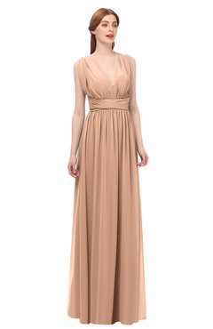 ColsBM Freya Almost Apricot Bridesmaid Dresses Floor Length V-neck A-line Sleeveless Sexy Zip up
