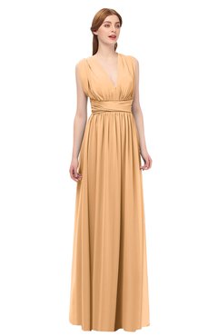 ColsBM Freya Apricot Bridesmaid Dresses Floor Length V-neck A-line Sleeveless Sexy Zip up