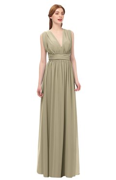 ColsBM Freya Candied Ginger Bridesmaid Dresses Floor Length V-neck A-line Sleeveless Sexy Zip up