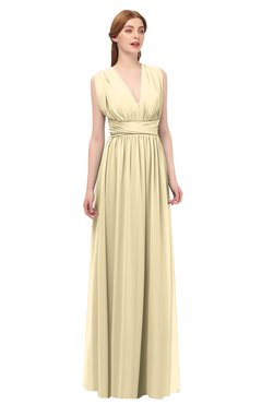 ColsBM Freya Cornhusk Bridesmaid Dresses Floor Length V-neck A-line Sleeveless Sexy Zip up