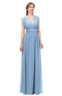 ColsBM Freya Dusty Blue Bridesmaid Dresses Floor Length V-neck A-line Sleeveless Sexy Zip up