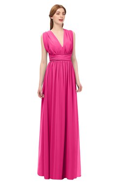 ColsBM Freya Fandango Pink Bridesmaid Dresses Floor Length V-neck A-line Sleeveless Sexy Zip up