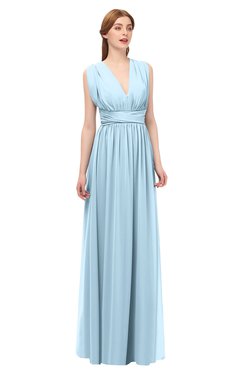 ColsBM Freya Ice Blue Bridesmaid Dresses Floor Length V-neck A-line Sleeveless Sexy Zip up