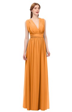 ColsBM Freya Orange Bridesmaid Dresses Floor Length V-neck A-line Sleeveless Sexy Zip up