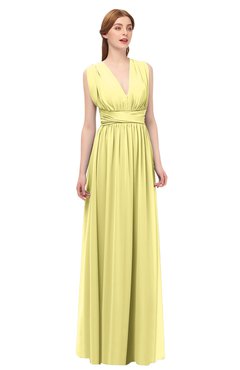 ColsBM Freya Pastel Yellow Bridesmaid Dresses Floor Length V-neck A-line Sleeveless Sexy Zip up