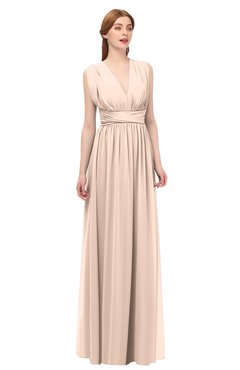 ColsBM Freya Peach Puree Bridesmaid Dresses Floor Length V-neck A-line Sleeveless Sexy Zip up