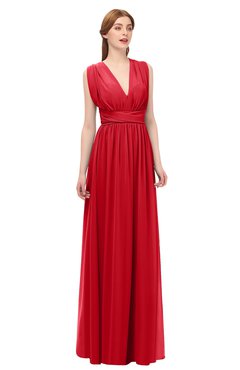 ColsBM Freya Red Bridesmaid Dresses Floor Length V-neck A-line Sleeveless Sexy Zip up