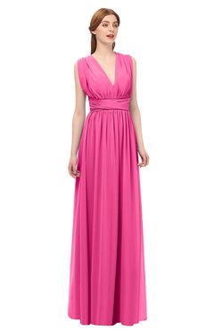 ColsBM Freya Rose Pink Bridesmaid Dresses Floor Length V-neck A-line Sleeveless Sexy Zip up