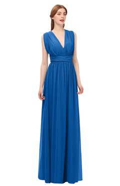 ColsBM Freya Royal Blue Bridesmaid Dresses Floor Length V-neck A-line Sleeveless Sexy Zip up