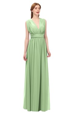 ColsBM Freya Sage Green Bridesmaid Dresses Floor Length V-neck A-line Sleeveless Sexy Zip up