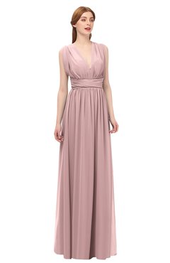 ColsBM Freya Silver Pink Bridesmaid Dresses Floor Length V-neck A-line Sleeveless Sexy Zip up