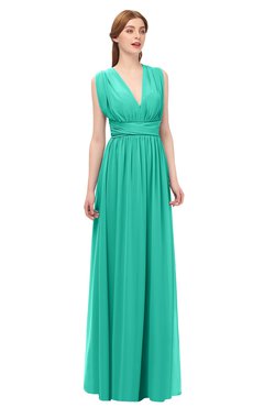 ColsBM Freya Viridian Green Bridesmaid Dresses Floor Length V-neck A-line Sleeveless Sexy Zip up
