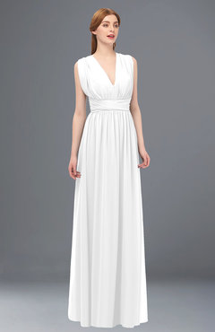 ColsBM Freya White Bridesmaid Dresses Floor Length V-neck A-line Sleeveless Sexy Zip up