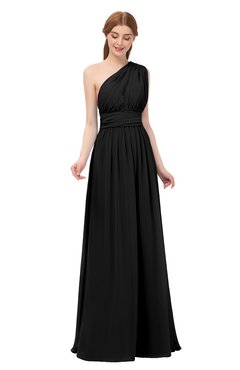 ColsBM Avery Black Bridesmaid Dresses One Shoulder Ruching Glamorous Floor Length A-line Backless