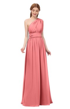 ColsBM Avery Coral Bridesmaid Dresses One Shoulder Ruching Glamorous Floor Length A-line Backless