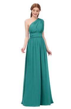 ColsBM Avery Emerald Green Bridesmaid Dresses One Shoulder Ruching Glamorous Floor Length A-line Backless