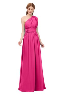 ColsBM Avery Fandango Pink Bridesmaid Dresses One Shoulder Ruching Glamorous Floor Length A-line Backless