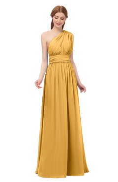 ColsBM Avery Golden Cream Bridesmaid Dresses One Shoulder Ruching Glamorous Floor Length A-line Backless