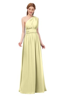 ColsBM Avery Soft Yellow Bridesmaid Dresses One Shoulder Ruching Glamorous Floor Length A-line Backless
