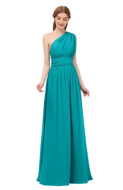 ColsBM Avery Teal Bridesmaid Dresses One Shoulder Ruching Glamorous Floor Length A-line Backless
