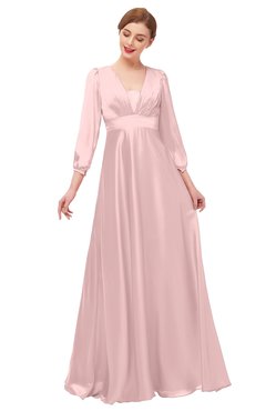 ColsBM Andie Veiled Rose Bridesmaid Dresses Ruching Modest Zipper Floor Length A-line V-neck