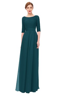 ColsBM Lola Blue Green Bridesmaid Dresses Zip up Boat A-line Half Length Sleeve Modest Lace