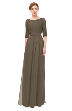 ColsBM Lola Carafe Brown Bridesmaid Dresses Zip up Boat A-line Half Length Sleeve Modest Lace
