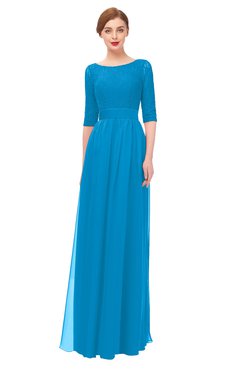 ColsBM Lola Cornflower Blue Bridesmaid Dresses Zip up Boat A-line Half Length Sleeve Modest Lace