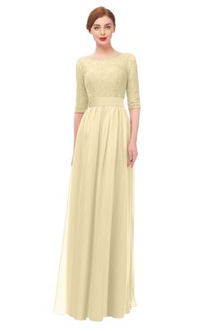 ColsBM Lola Cornhusk Bridesmaid Dresses Zip up Boat A-line Half Length Sleeve Modest Lace
