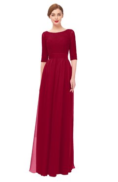 ColsBM Lola Dark Red Bridesmaid Dresses Zip up Boat A-line Half Length Sleeve Modest Lace