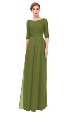 ColsBM Lola Olive Green Bridesmaid Dresses Zip up Boat A-line Half Length Sleeve Modest Lace