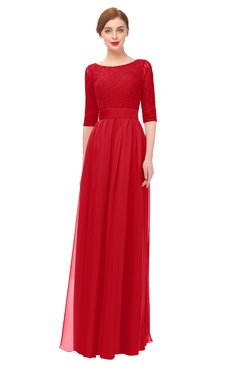 ColsBM Lola Red Bridesmaid Dresses Zip up Boat A-line Half Length Sleeve Modest Lace