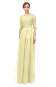 ColsBM Lola Soft Yellow Bridesmaid Dresses Zip up Boat A-line Half Length Sleeve Modest Lace