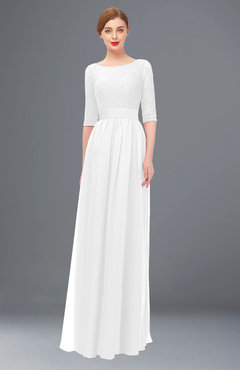 ColsBM Lola White Bridesmaid Dresses Zip up Boat A-line Half Length Sleeve Modest Lace